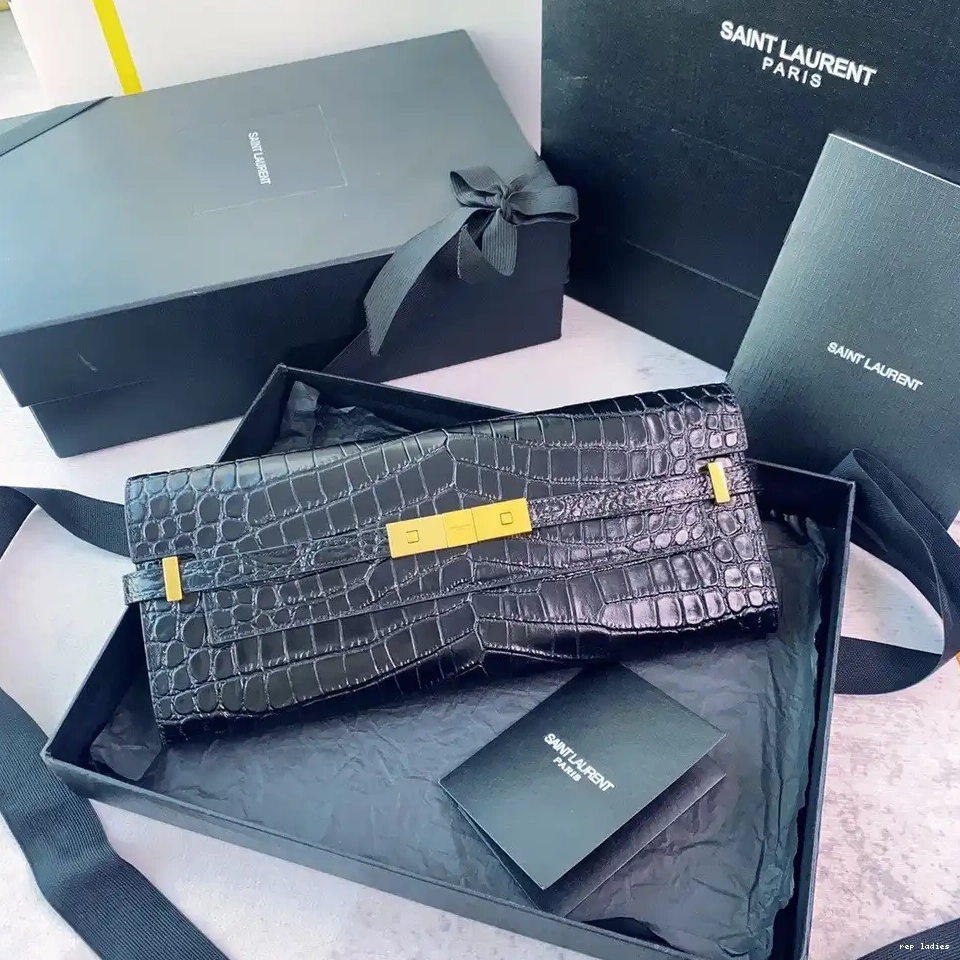 REP MANHATTAN IN LEATHER YSL CLUTCH CROCODILE-EMBOSSED 0614